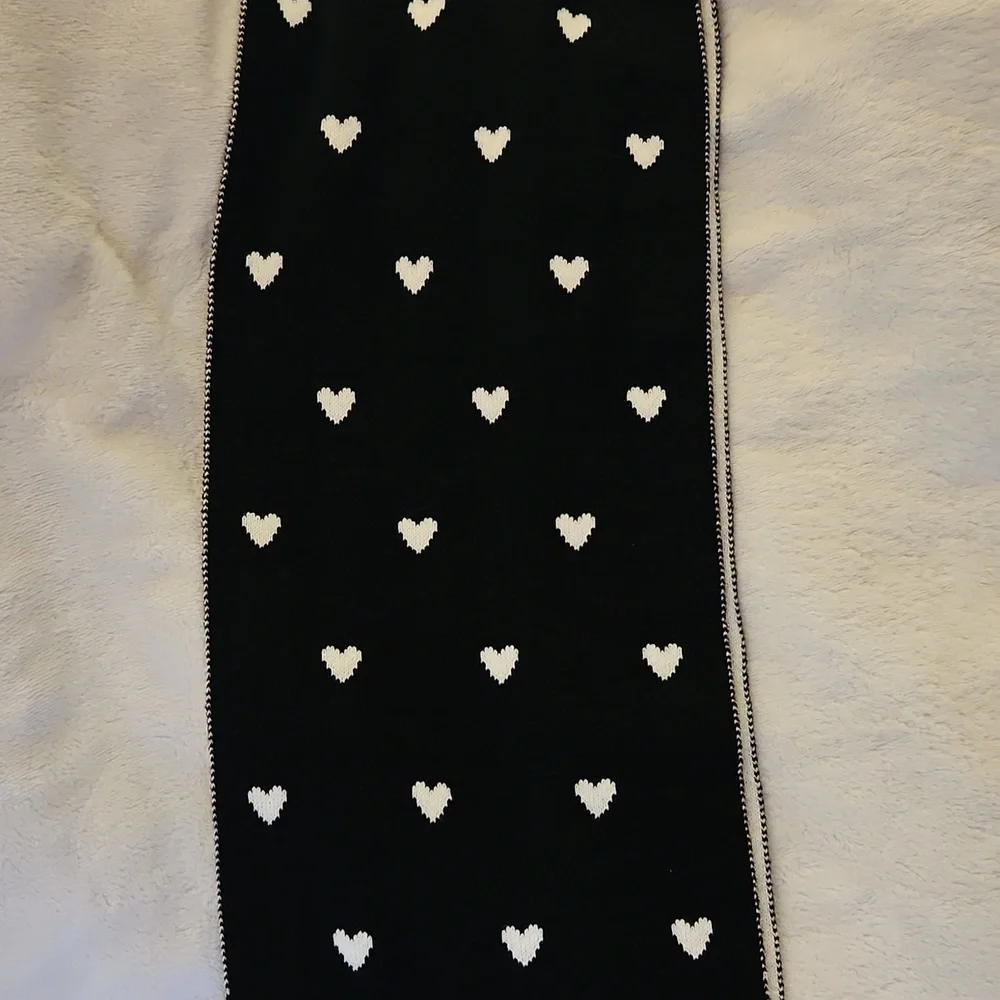 BARK Houndstooth Hearts Dachshund Knit Scarf and Black Beanie Set
